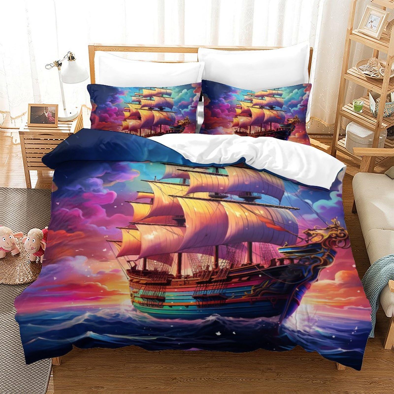 Parure de lit 3D voile housse de couette microfibre super douce pour lit king 220x240cm