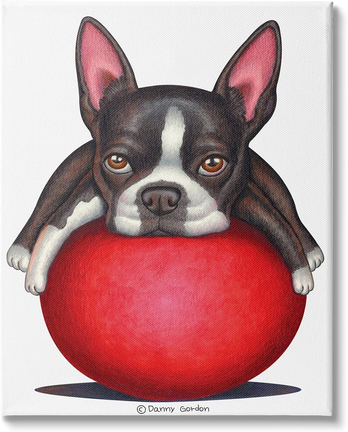 Stupell Industries ボストンテリア ビッグレッドボール ペット犬のイラスト Danny Gordanによるデザイン キャンバスウォールアート 16 X インチ ホワイト 格安激安