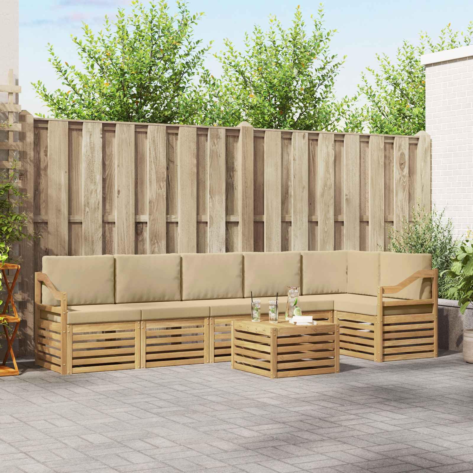 Juego de muebles de jardín de 7 piezas de madera maciza de acacia para terraza, balcón, jardín, comedor, salón, diseño resistente a la intemperie, ahorro de espacio y moderno