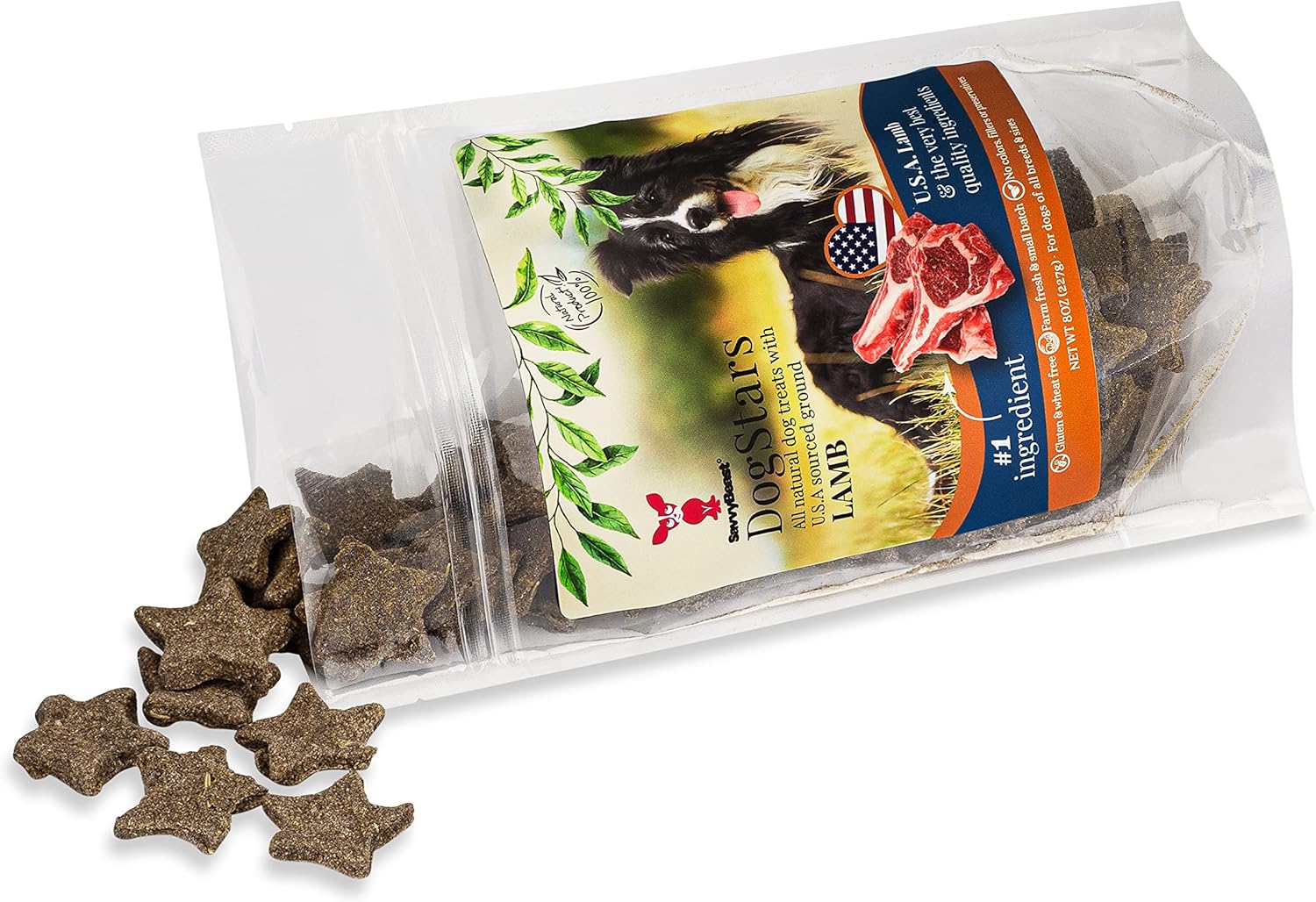 SavvyBeast DogStars Lamb Dog Treats - Ground Lamb with Sweet Potato Flour, Coconut Oil & Chia Flour - Premium High-Protein Meat, Gluten-Free Training Snacks for Dogs & Cats - Made in USA - 8oz