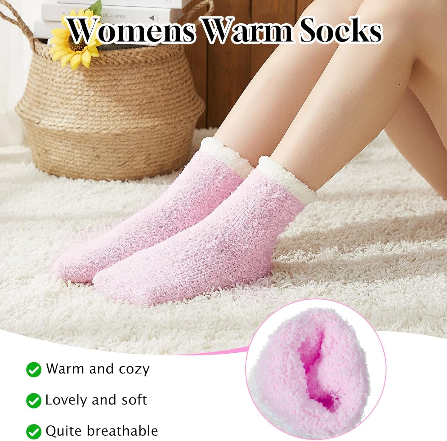 6 Pairs Winter Fuzzy Socks Women, Winter Warm Fluffy Cozy Socks Microfiber Soft Home Sleeping Sock, Colorful Cozy Slipper Sock Warm Plush Crew Sockss for Women Size 5-10 - Image 7