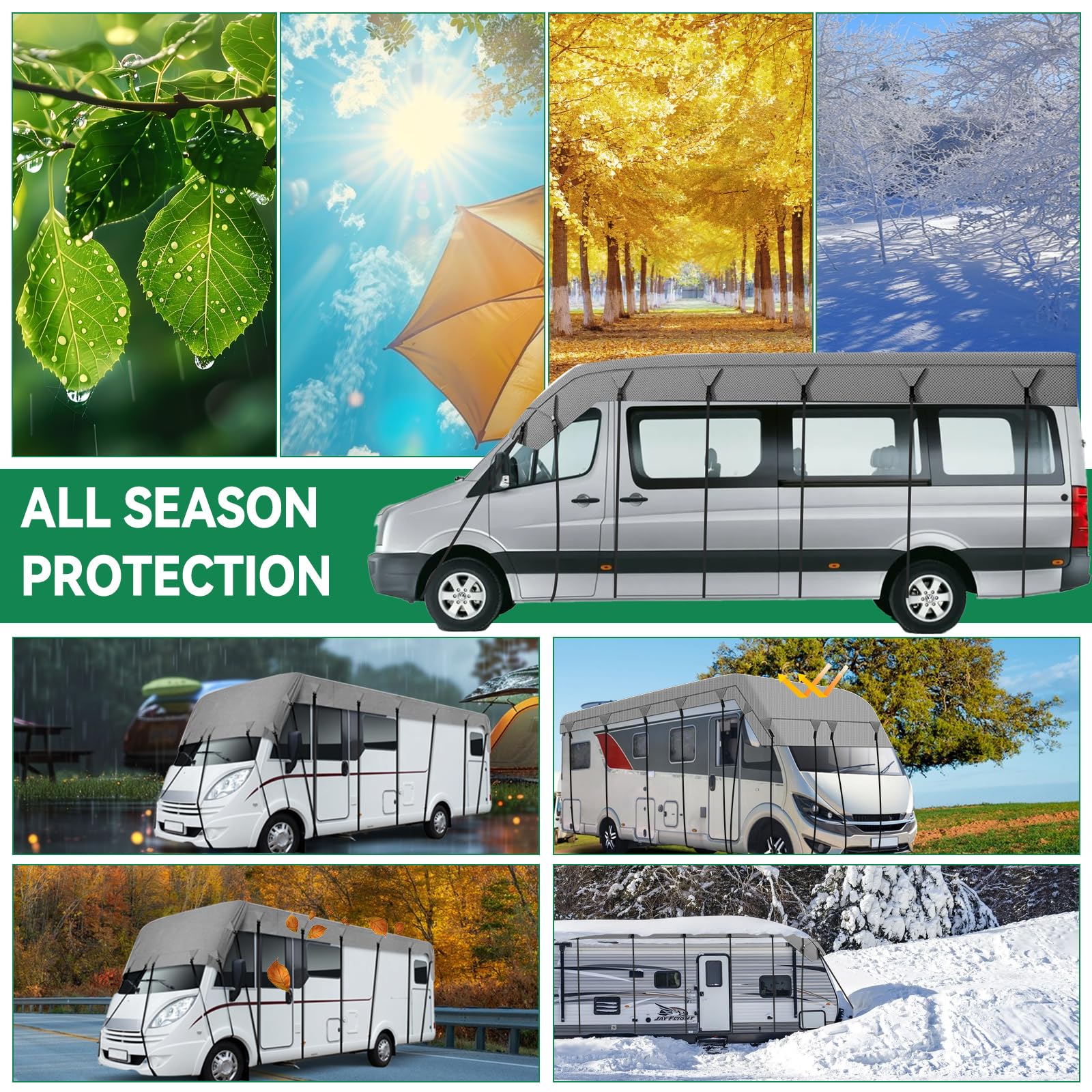 Housse de protection pour caravane et camping-car, housse de toit résistante 4 couches imperméable, protection pour toutes les saisons pour l'extérieur, soleil, pluie, poussière, protection UV (3 x
