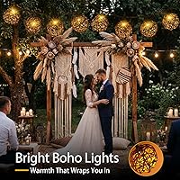 Vista 6 de Vigdur Luces de Cadena de Bolas de Ratán, Luces de Cadena de Linterna Boho con 10 Bombillas LED Conectables, Luces de Cadena para Interiores
