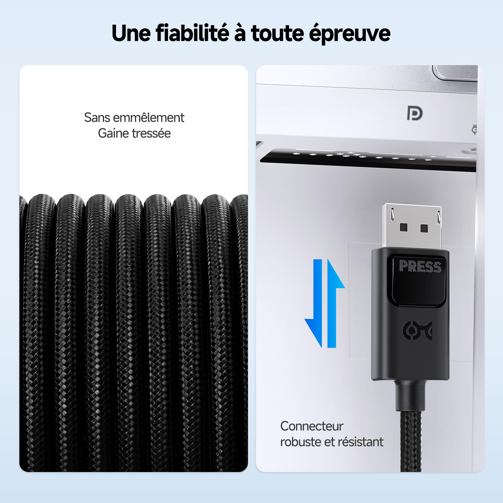 Cable Matters Câble USB-C vers DisplayPort 2.1, Unidirectionnel, 1,8m | 8K@165Hz, 4K@480Hz, UHBR13.5, 54Gbit/s DP54, câble Thunderbolt 5 vers DisplayPort, non compatible avec les moniteurs USB-C