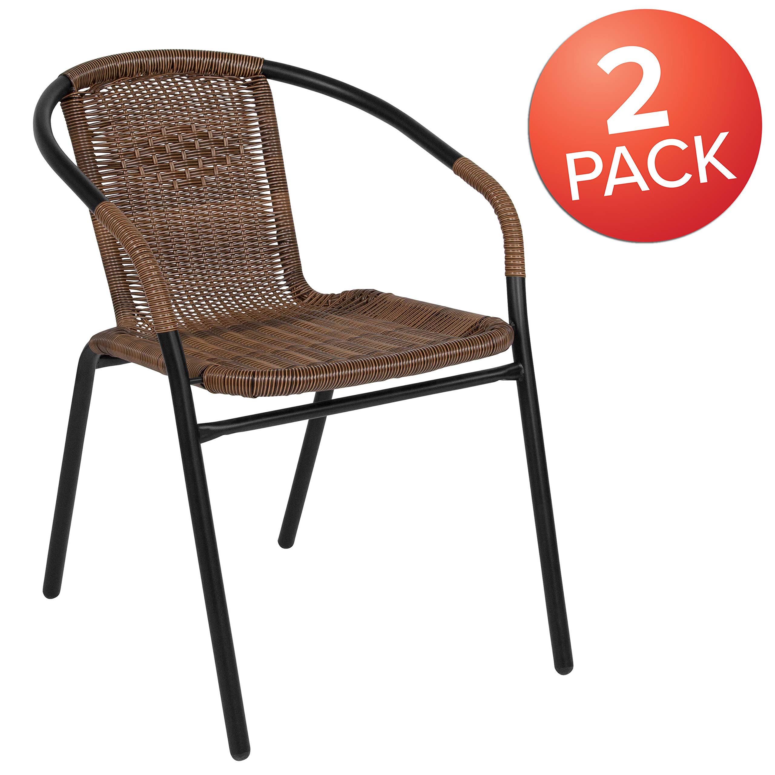 Flash Furniture 2 Pack Medium Brown Rattan Indoor-Outdoor Restaurant Stack Chair