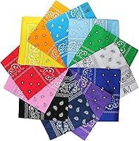L&M 12-Pack 100% Cotton Paisley Bandanas - Soft Head Wraps, Scarves, Wristbands for Outdoor Adventures & Everyday Use