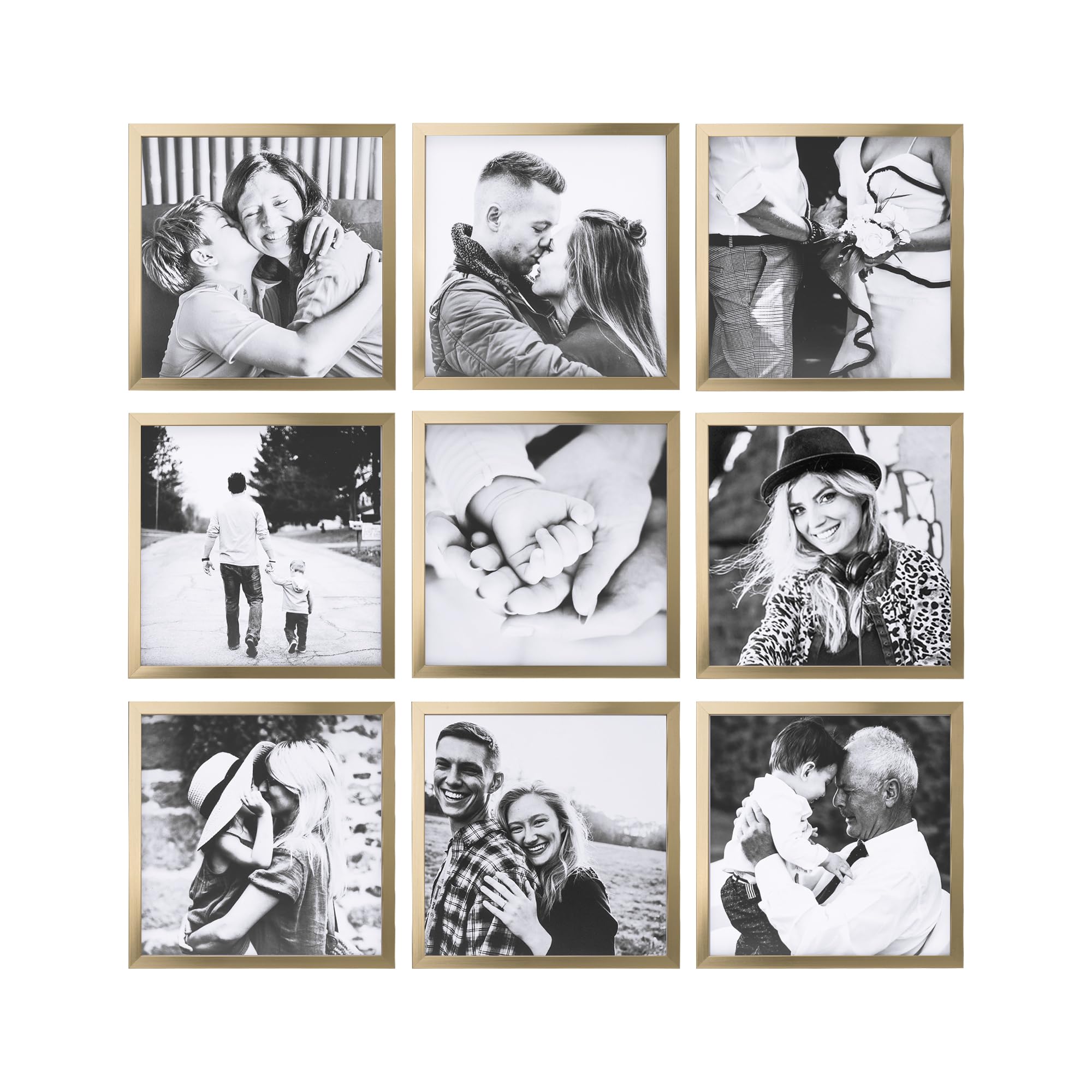 Cadres photo carrés dorés ArtbyHannah pour illuminer votre salon avec un pêle-mêle chic