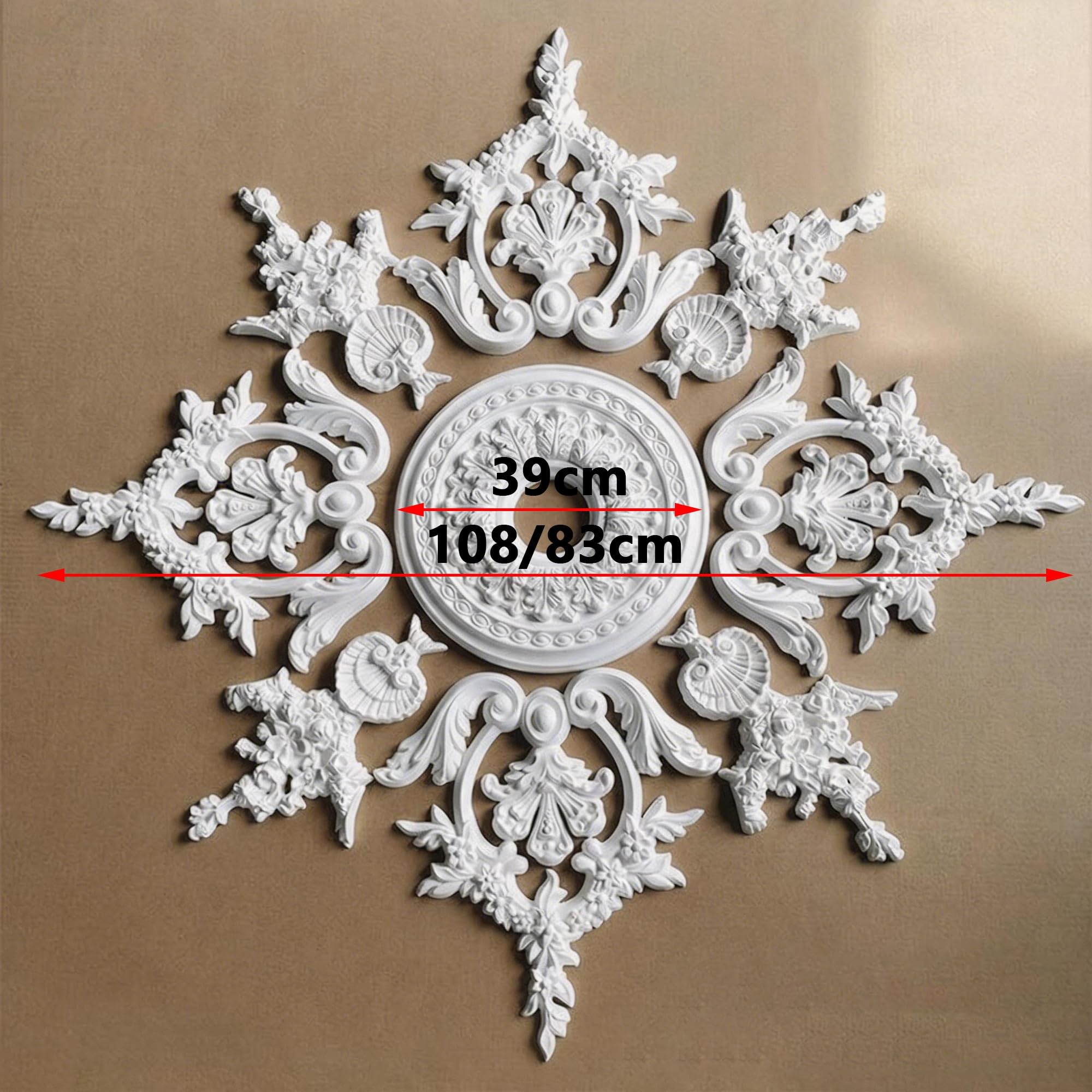 Rosone Lampadario Soffitto Bianco Polistirolo Decorativo | Medaglione del Ventilatore Rotonda Moderno per Pareti Portalampada(108cm)