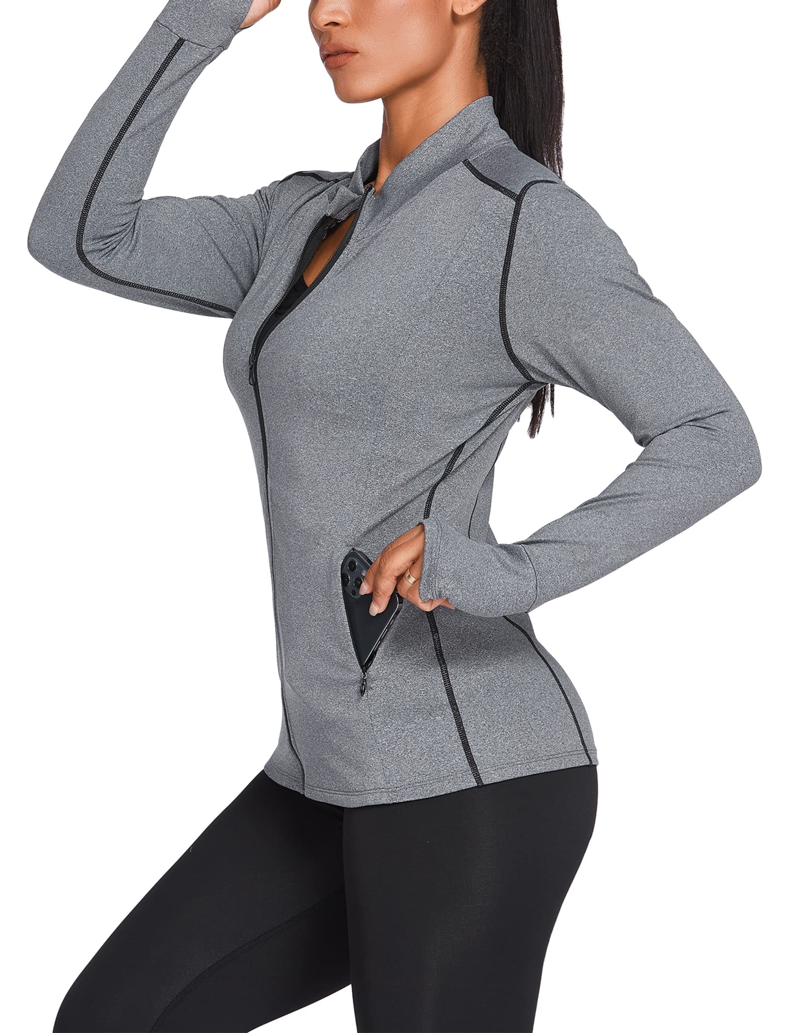 Pinspark Women's Track Jacket Breathable Running Jacket Zip Up Sportswear Slim Fit Workout Tops