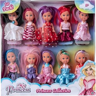 My Princess Dolls Multipack | 10 Pack Of Assorted Dolls | Princess Doll Toys For Girls & Boys | Roleplay Pretend Princess Dolls For Dolls House | Doll House 10 Pack Accessories | 3+