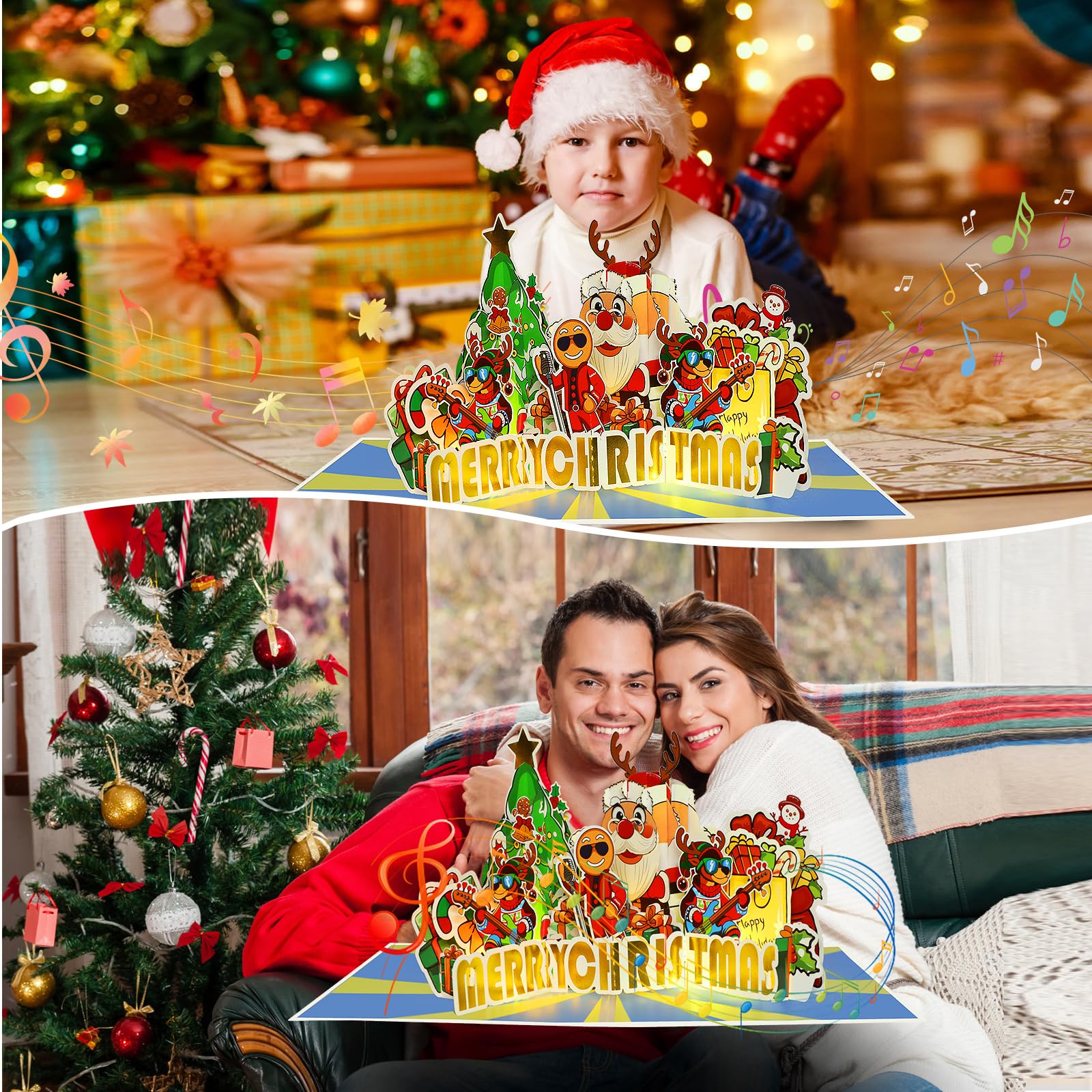 Christmas Card, Musical Merry Christmas Card w Light for Kids 3D Pop-up Santa Christmas Cards for Women/Men - Image 4