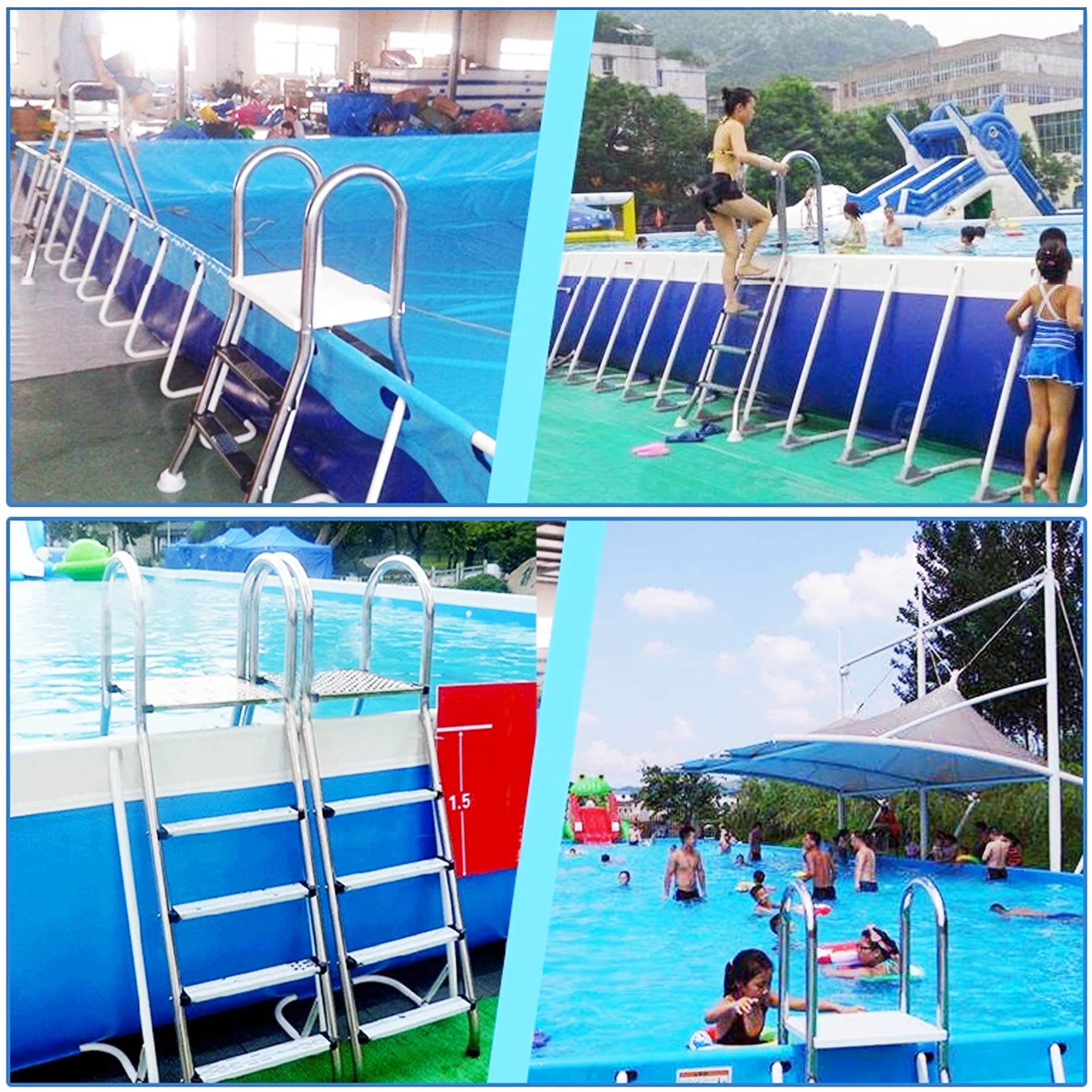 BOTOWI 135cm oberirdische Pool-Leiter Last 250kg, doppelseitige Pool-Leiter für oberirdischen Pool, Einstiegssystem für Pool, 4 Stufen Pool Treppe dick 304 Edelstahl, Anti-Rutsch Pool Schritt