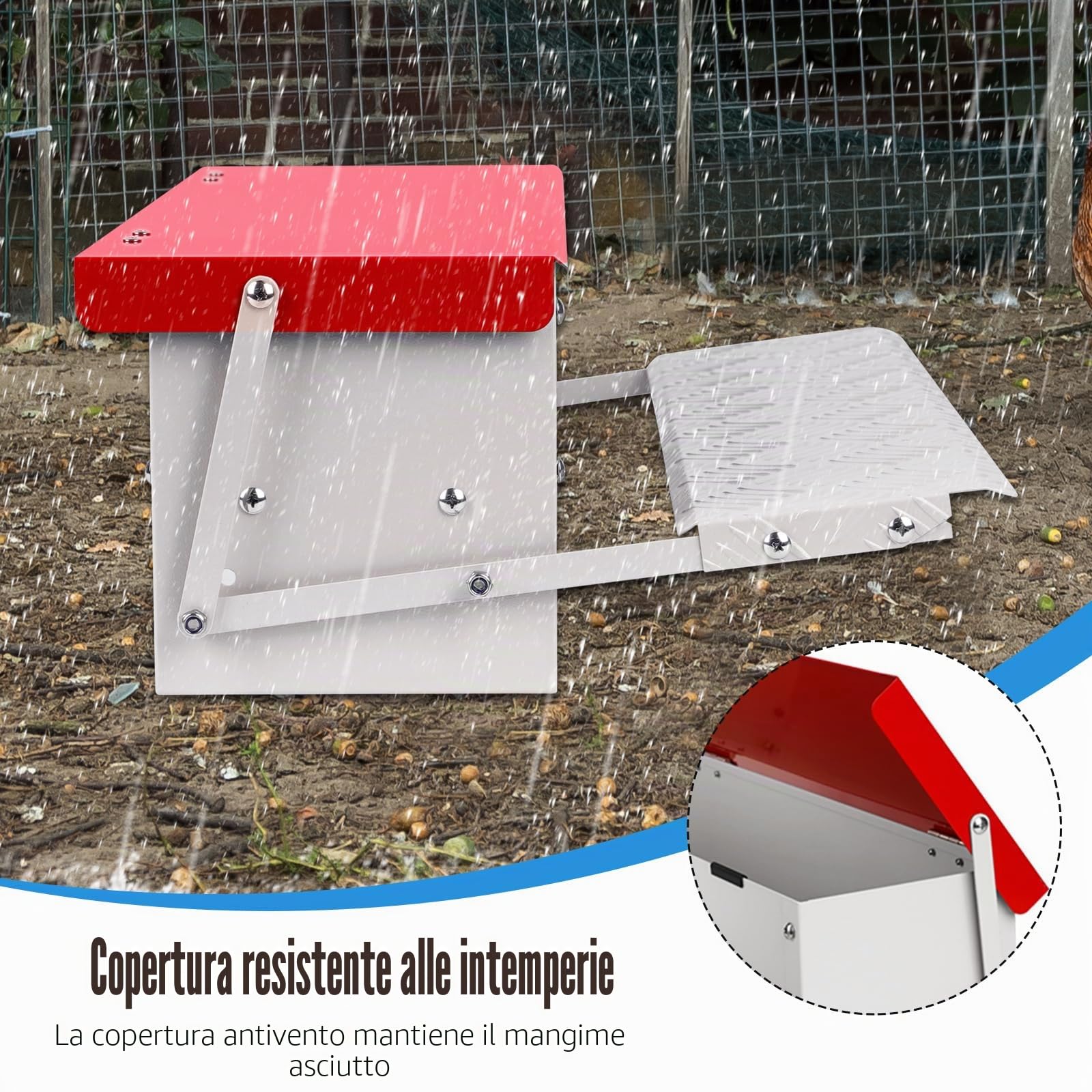 Mangiatoia Automatica per Polli, Mangiatoia per Pollame in Metallo a Pedale da 7 Kg, Mangiatoia per Anatre per Esterni Senza Rifiuti con Coperchio Resistente Alle Intemperie per 6-12 Polli