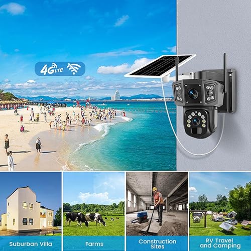 Miniatura 5 de Asixxsix Cámara de seguridad, batería a prueba de agua IP66 de 8 MP, panel solar de baja potencia, cámaras de seguridad solar de doble lente con