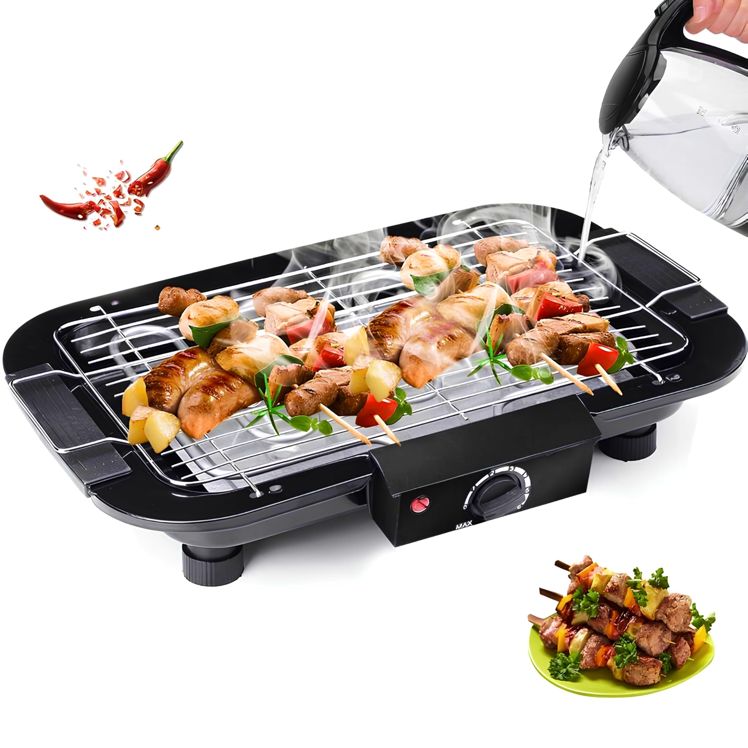 SOLEGLOW Electric Barbecue Grill Machine Charcoal Multi Purpose Household Outdoor Multi-Function Double Electric Oven 2000W barbecue - Black (Barbecue with 12 Pcs Barbecue Stick)-image-4