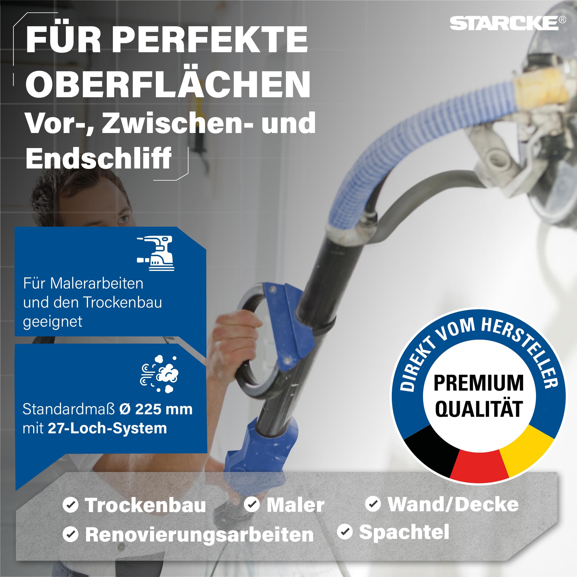 STARCKE® Schleifscheiben 225mm Klett AIR-GIANT - MADE IN GERMANY - [25x] - für 27-Loch Langhalsschleifer, Trockenbauschleifer - Trockenbau, Malerarbeiten, Farbe, Lack, Spachtel (P40, 25x)