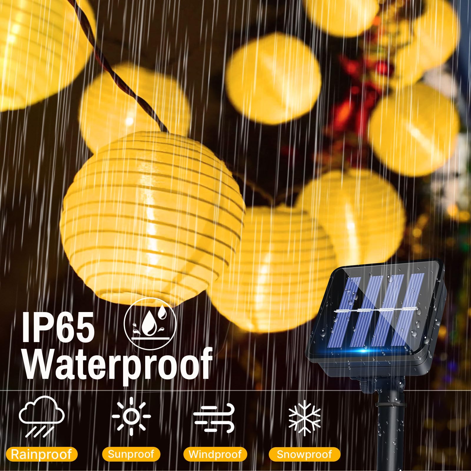 Caldarax Guirnaldas de Luces Solares Linternas, 8M 30 LED Farolillos Cadena de Luces, 8 Modos IP65 Impermeable Linternas Solares Exterior para Decoración Jardín, Patio, Balcón, Fiesta (Blanco Cálido)