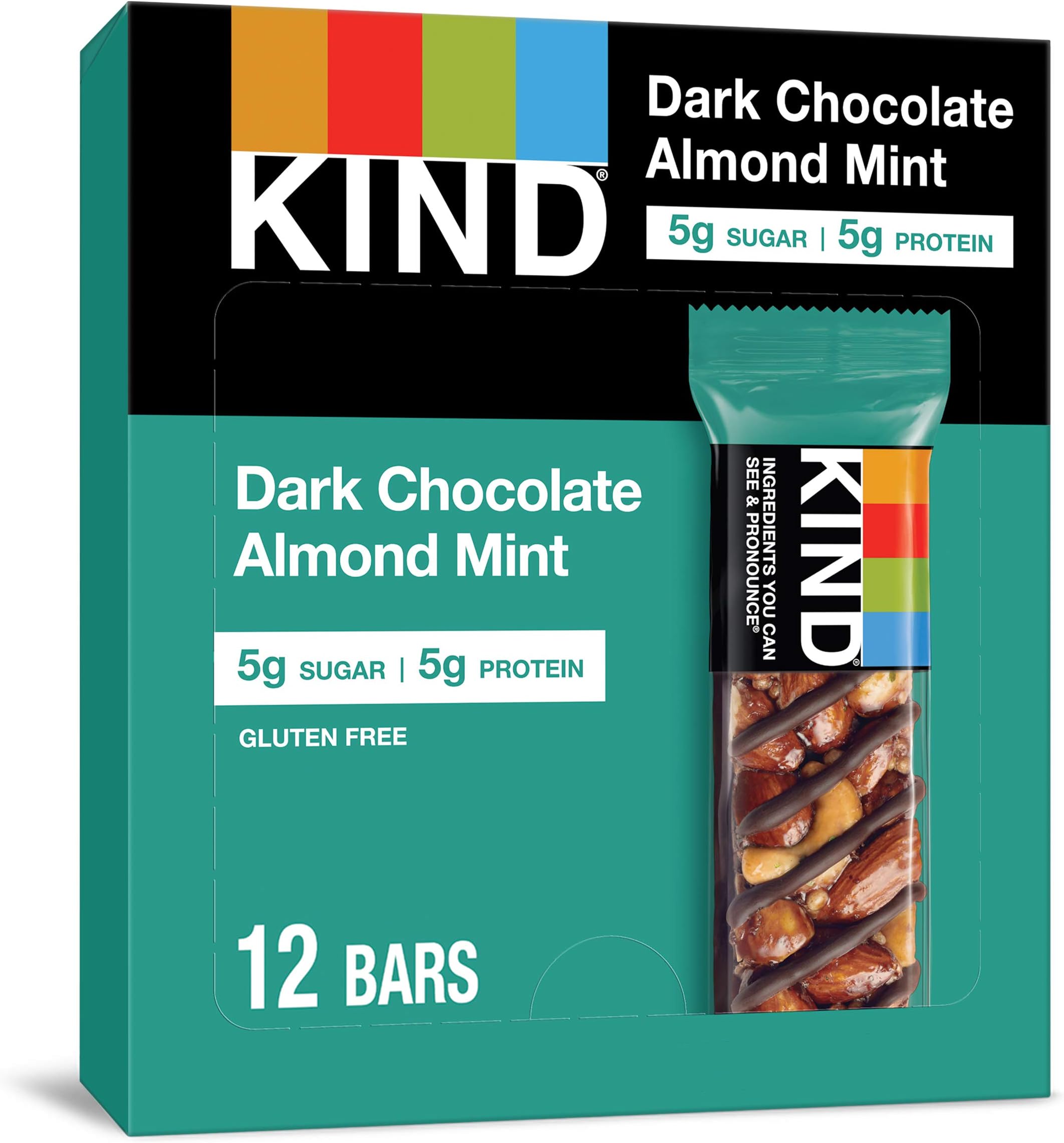 Nut Bars, Dark Chocolate Mint, Healthy Snacks, Gluten Free, Low Sugar, 5g Protein, 12 Count