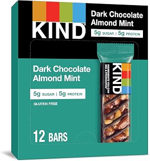 KIND Nut Bars, Dark Chocolate Mint, Healthy Snacks, Gluten Free, Low Sugar, 5g Protein, 12 Count
