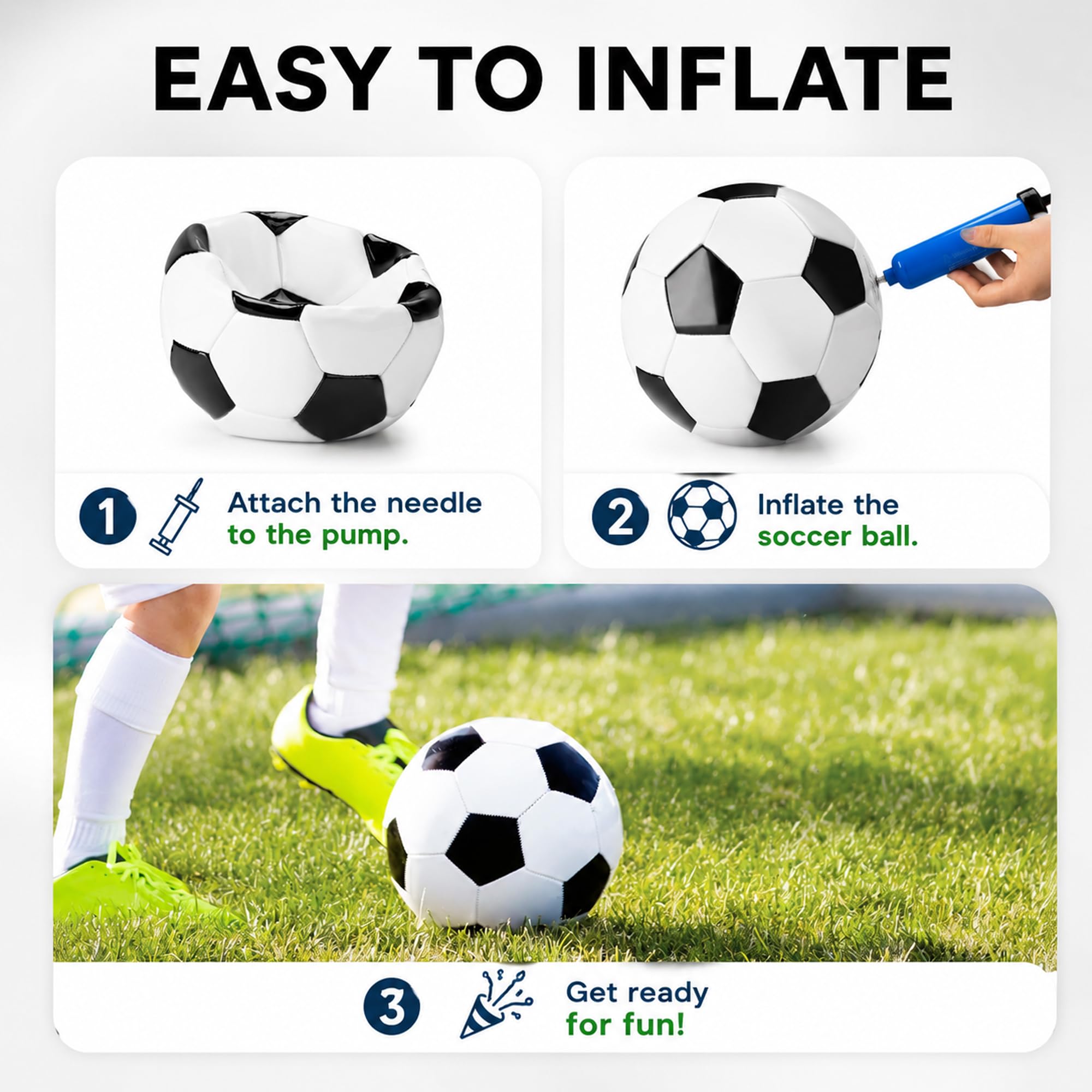 Paquete de 3 balones de fútbol tamaño 4 para jóvenes y adultos, pelota de fútbol clásica con 1 bomba y 1 bolsa de red, para deportes en interiores y exteriores, práctica, juguetes de pelota de juego,