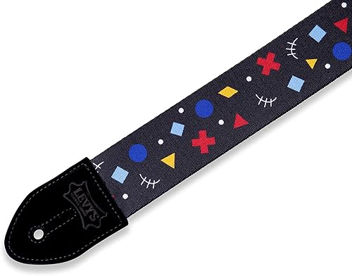 Miniatura 4 de Levy's Leathers Correa de guitarra de poliéster de 2 pulgadas, diseño de correa rad negro, Rd, azul, amarillo y blanco (MP2-002)
