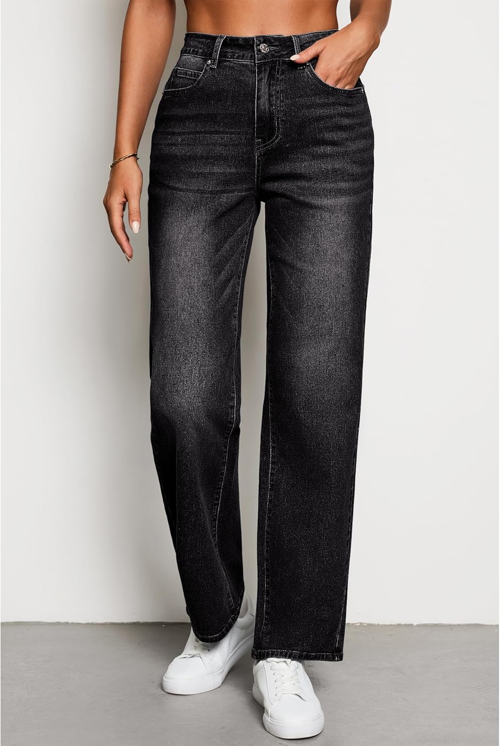 luvamia High Waisted Jeans for Women Trendy Baggy Straight Leg Stretchy Denim Jeans Work Trousers Pants 90s Loose Fit - Image 5