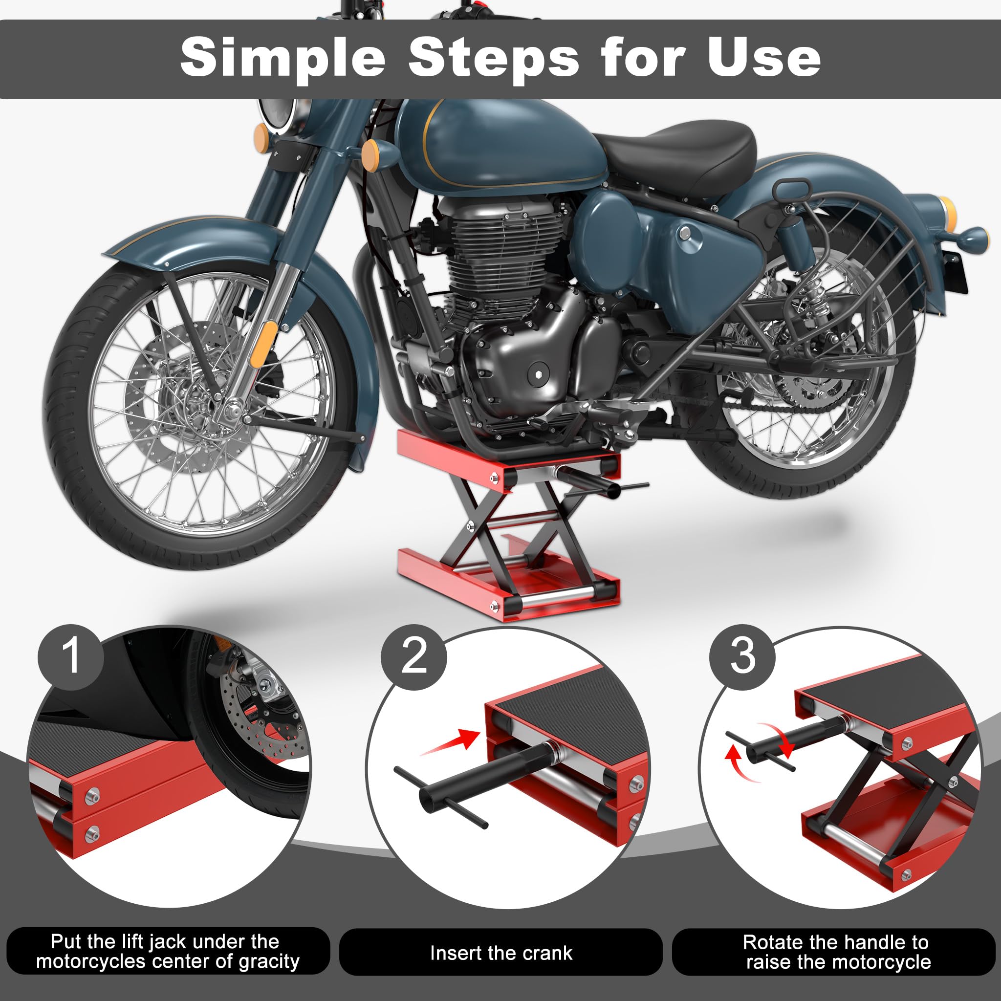 UISEBRT Hebescheren Mittelständer, Verstellbarer Motorradheber für Wartung, Hebebühne bis 500 kg belastbar, ideal für Reparaturen von Motorrädern, ATVs & Quads, Einsatz in Garage