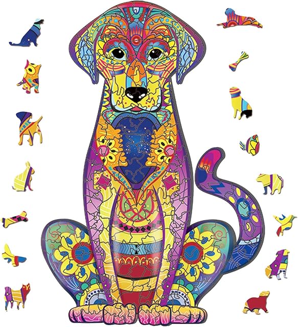 AthlChamp Wooden Puzzle for Adults and Kids, Animal Shape Magic Wooden Jigsaw Puzzles, Unique Shaped Puzzle Pieces, 7.87 x 11.57 in (20 x 29.4 cm) 200 Pieces, Labrador, Medium