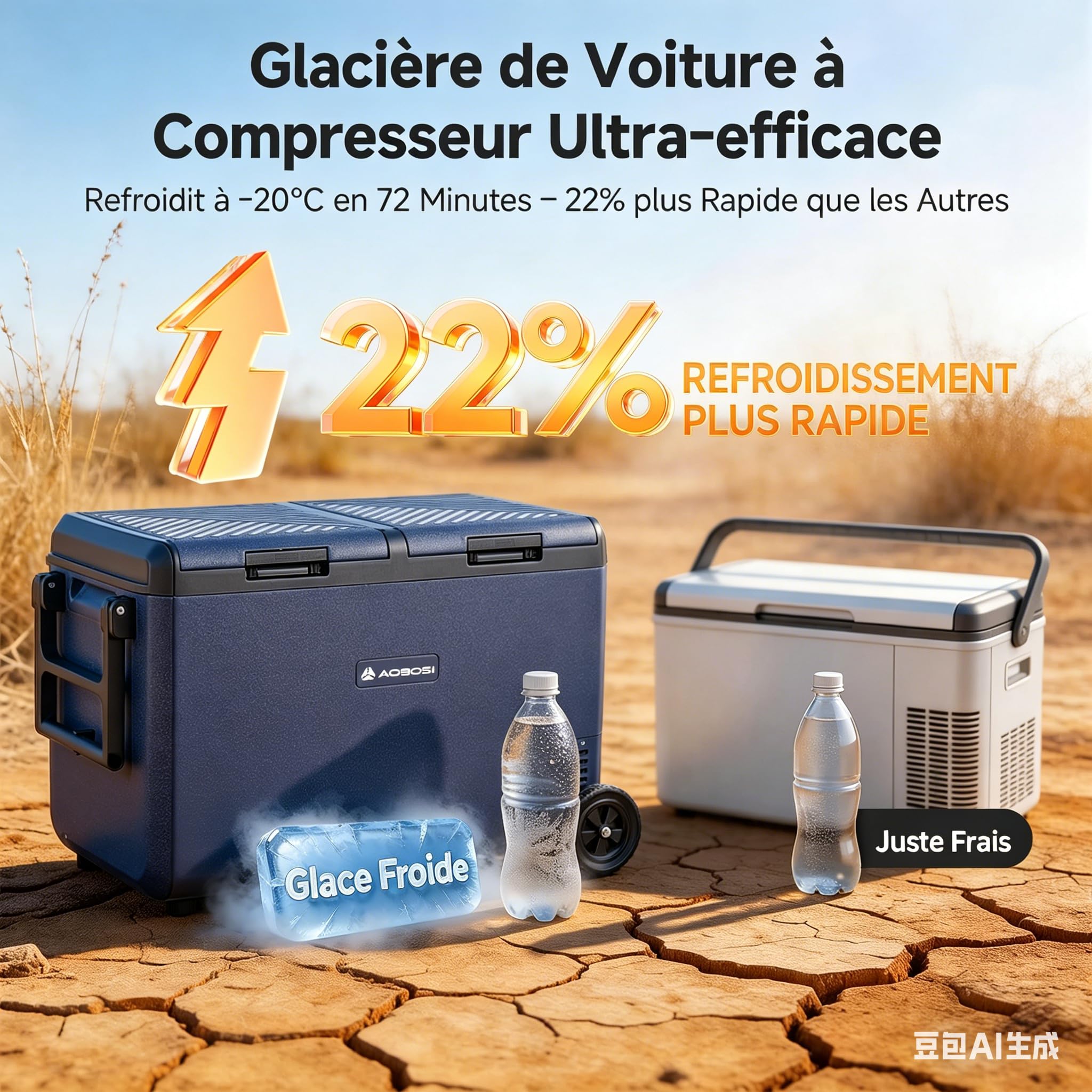AAOBOSI Glaciere Electrique 75L, Glàciere a Compression Double Zone avec Roues,-20℃ à 20℃ Frigo Compression avec APP contrôle, 12v 220v pour Voiture, Camion, Camping-Car