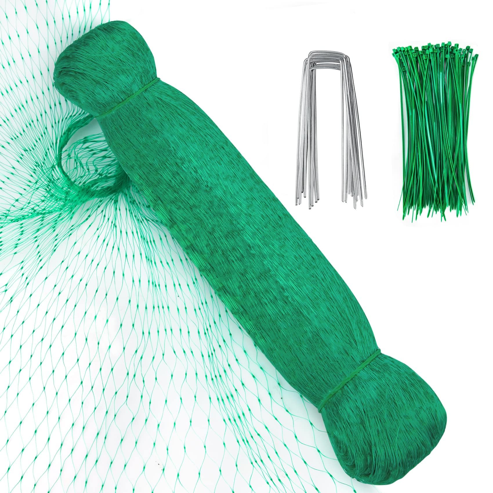 4×10M Bird Netting for Garden Green Garden Netting Mesh with 50 Cable Ties & 10 Nails, Pond Cover, Plant Protection