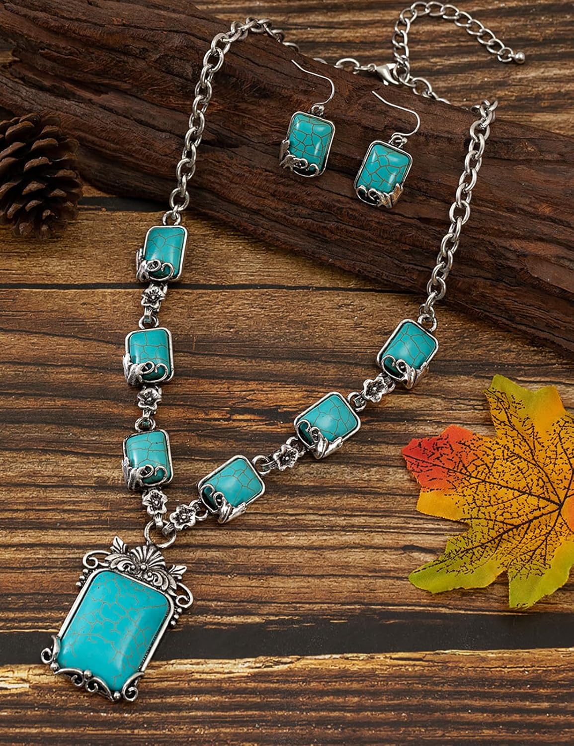 TOPACC Western Jewelry for Women White Turquoise Cowgirl Necklace with Boho Earings Set - Image 2