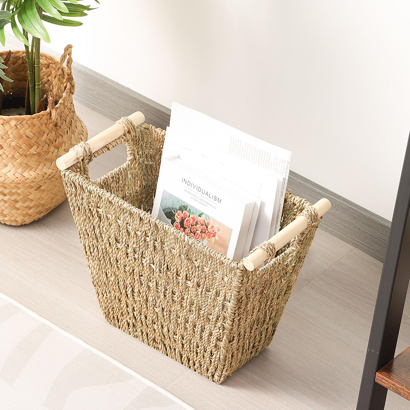 Cesta De Basura De Mimbre Tejida A Mano - Diseño Ovalado Con Asas, Para Baño O Dormitorio, Color Marrón Natural
