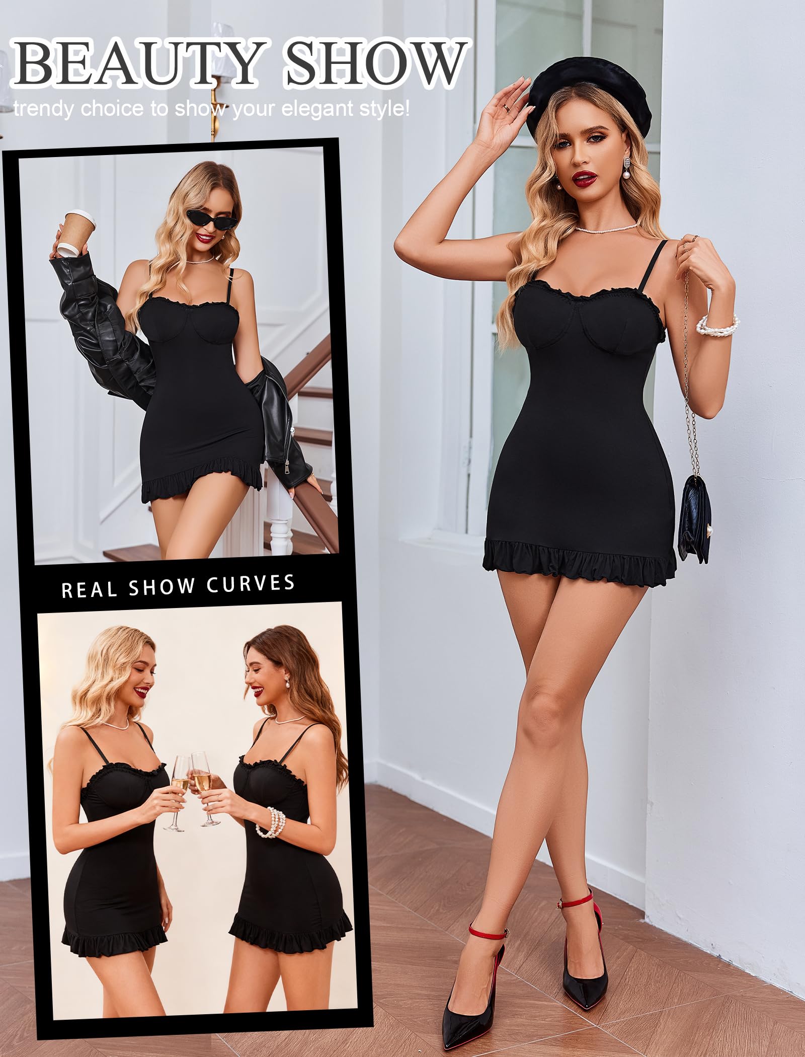 Avidlove Lingerie for Women Sexy Nightgown Babydoll Sleepwear Dress Ruffle Full Slip Modal Bodycon Chemise Nighties S-XXL: Black Large
