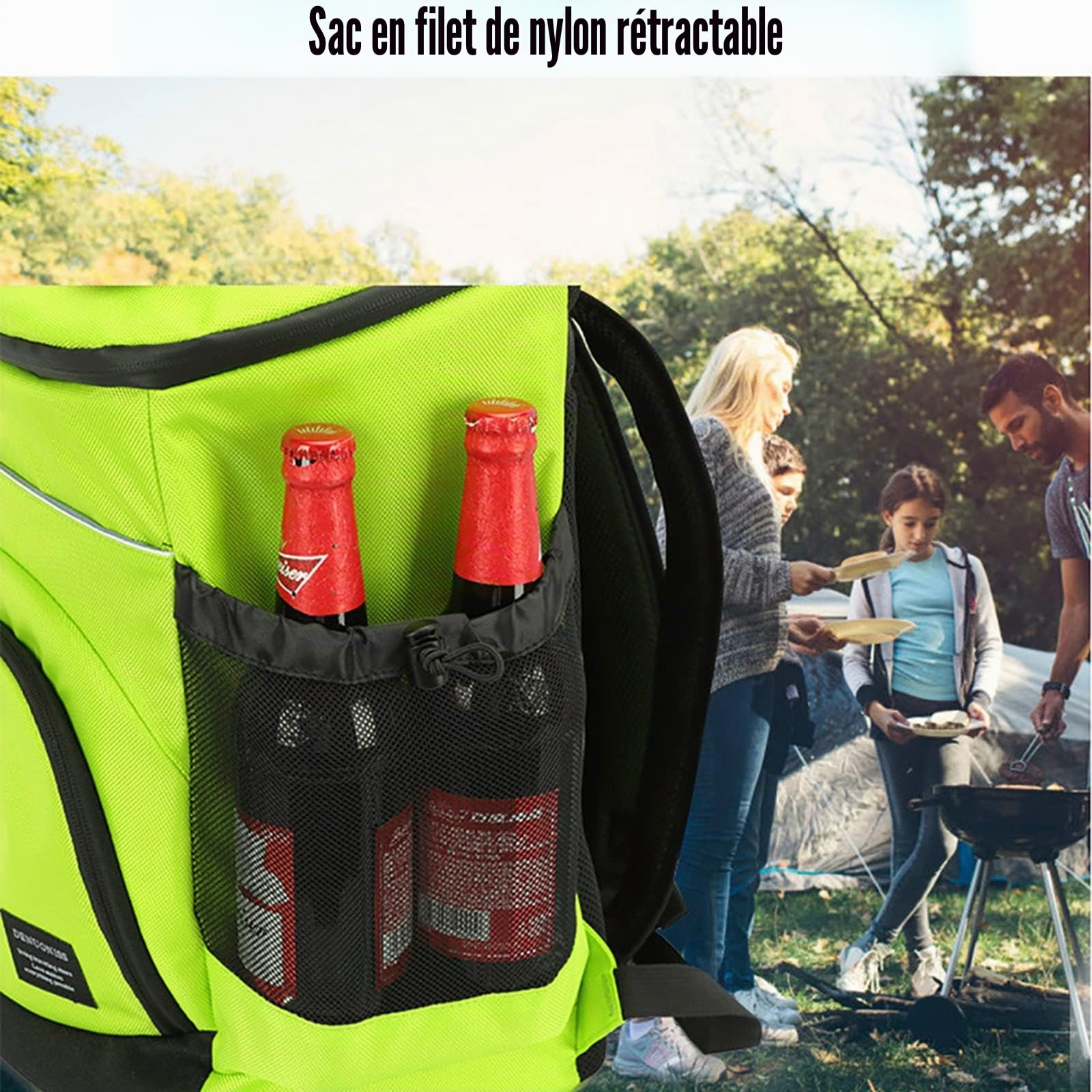 Sac Isotherme 33L Grand, Bière Froide Sac À Dos Pique-Nique avec Compartiment Réfrigérant, Panier Pique-Nique 2-4 Personnes, Réfrigérateur Mobile pour La Voiture