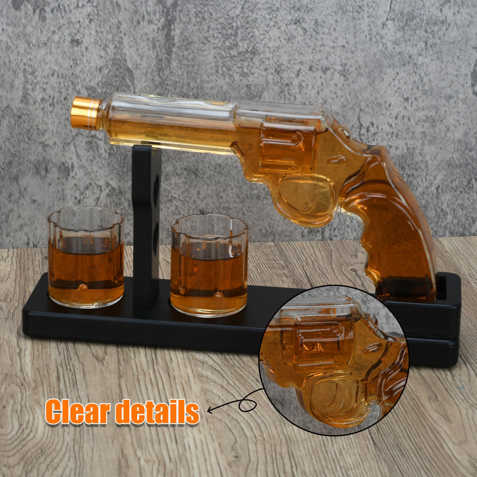 Gun Whisky Karaf Set met 2 Shotglazen - Uniek cadeau voor vaders echtgenoten vriendjes mannen, leuke feestaccessoires, pistoollikeurdispenser voor Bourbon Tequila en thuisbar