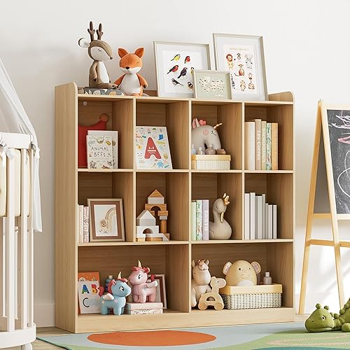 Miniatura 9 de Cozy Castle Estantería abierta de 3 niveles, estantería horizontal de 10 cubos, organizador de almacenamiento con dispositivo anti-inclinación,