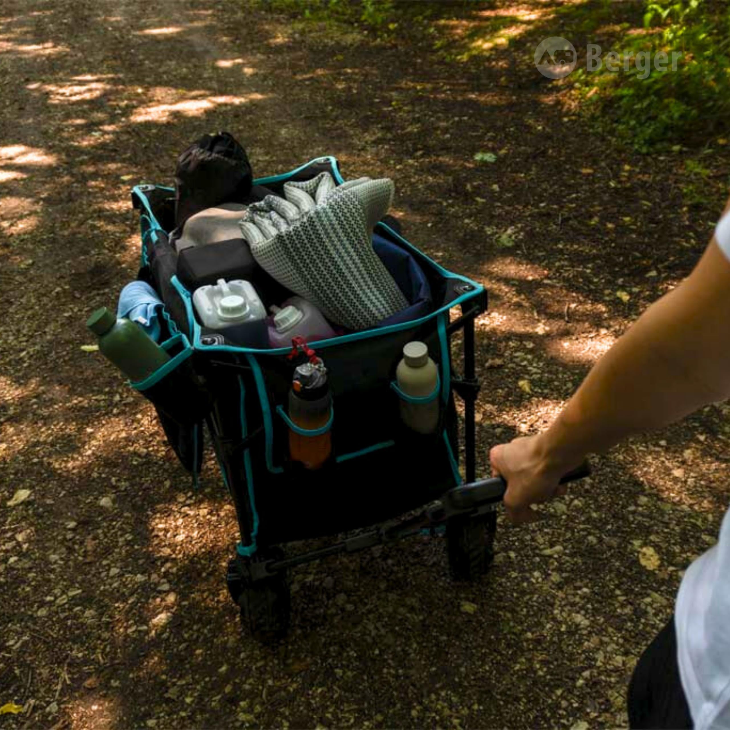 BERGER Waimea Offroad Bollerwagen | Transportwagen klappbar mit verstellbarem Griff & 360° drehbare Vorderräder | Handwagen für Gelände Outdoor Camping Einkaufen