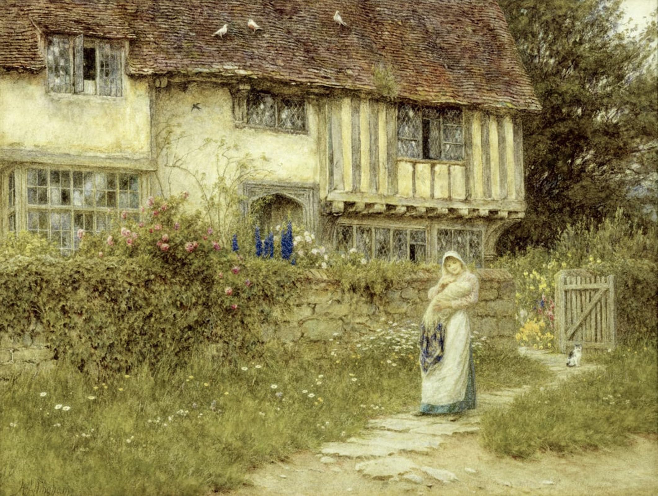 POSTERIIk Famous Animal Posters Vintage Picture Beside the Old Church Gate Farm Smarden by Helen Allingham Modern Wall Decor for Home Decor 60x90cm