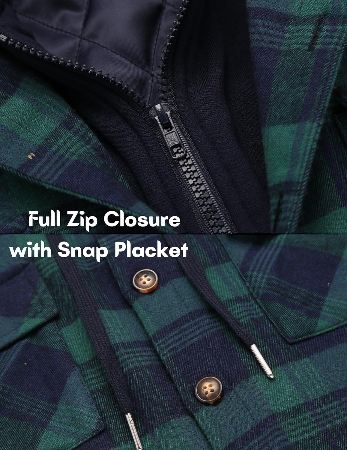 COOFANDY Men's Flannel Shirt Jacket Warm Quilted Lined Hooded Long Sleeve Plaid Shirt Jackets - Image 4