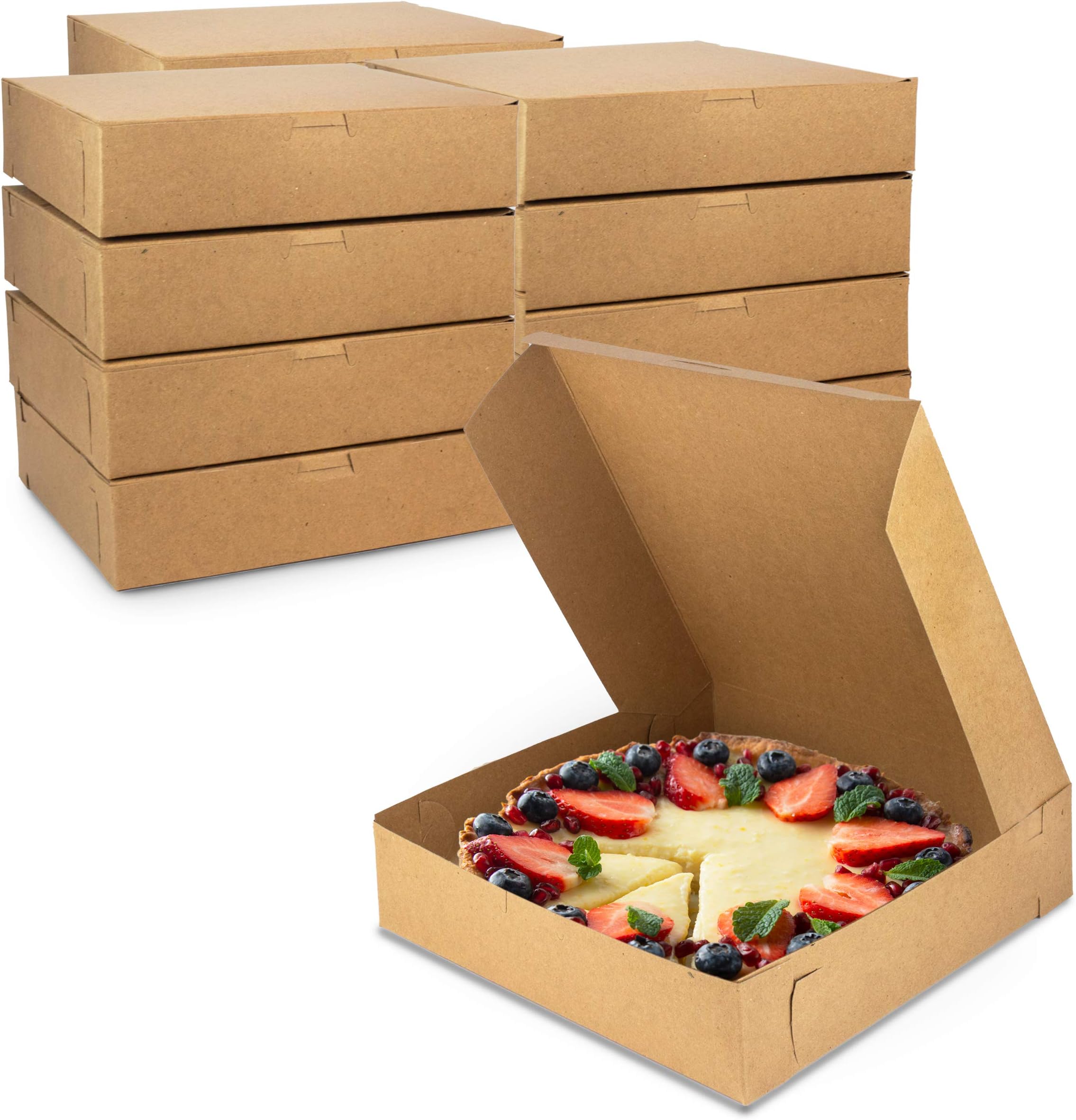 Fit Meal Prep[10 Pack Pie Boxes 10x10x2.5 Kraft Square Bakery Boxes for Cookies, Cake, Cheesecake, Chocolate Covered Strawberries, Dessert, Pastry, Cardboard Sweet Boxes for Treats