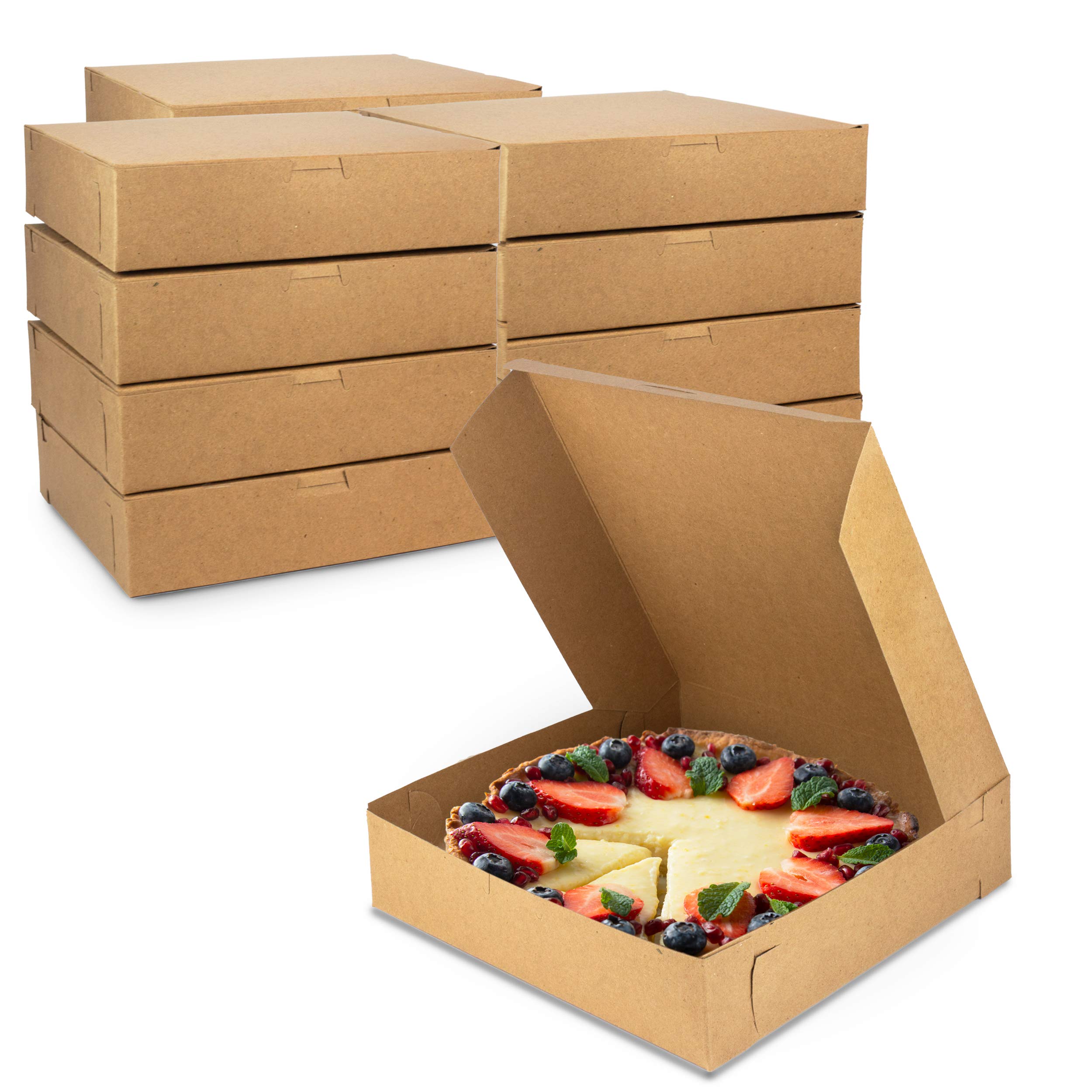 Fit Meal Prep[10 Pack Pie Boxes 10x10x2.5 Kraft Square Bakery Boxes for Cookies, Cake, Cheesecake, Chocolate Covered Strawberries, Dessert, Pastry, Cardboard Sweet Boxes for Treats