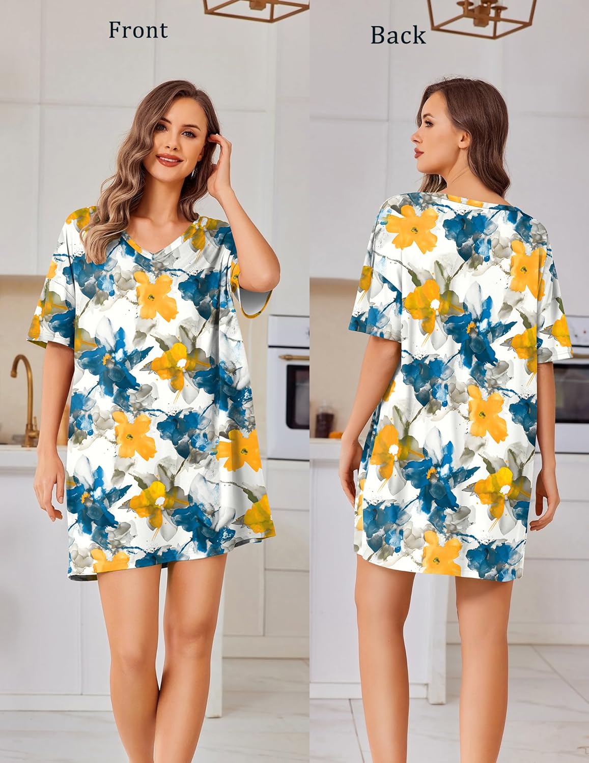 Ekouaer Plus Size Nightgowns for Women Oversized Sleep Shirt Short Sleeve Nightshirt T-Shirt Dress Sleepwear S-4XL - Image 3