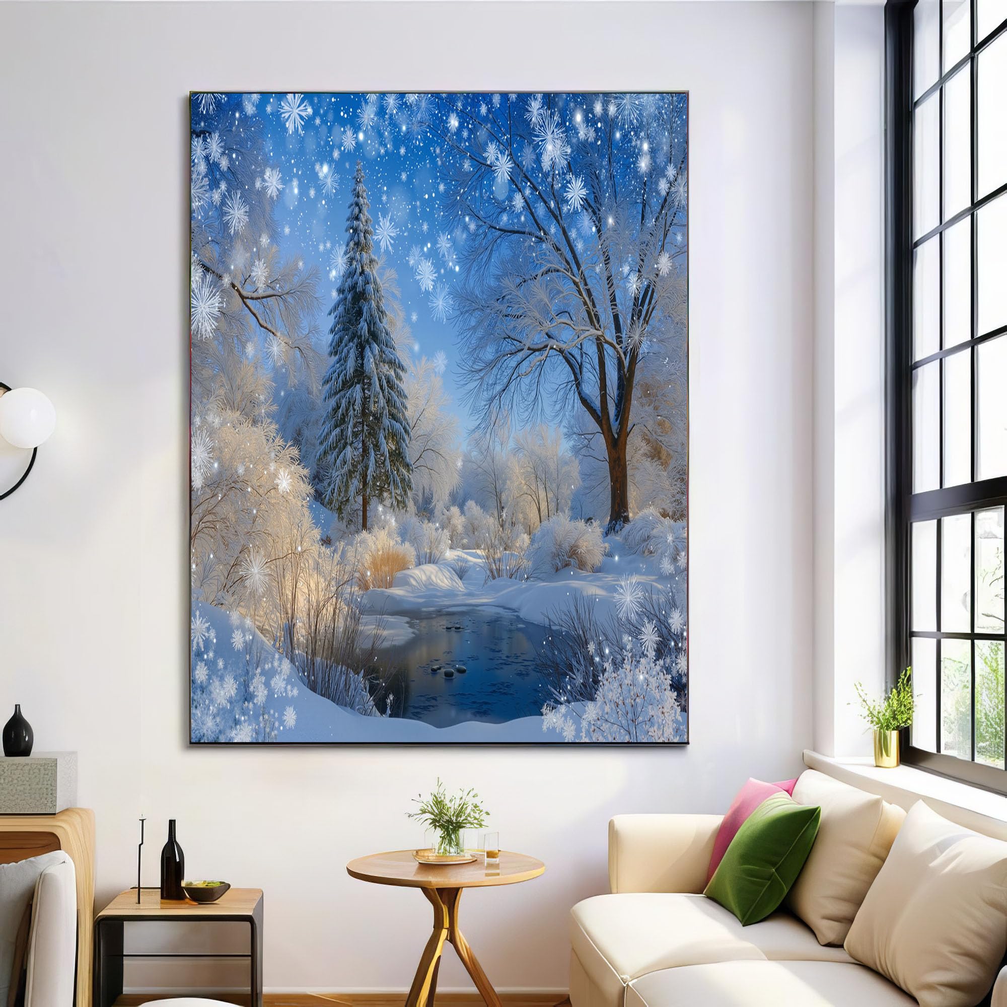 Wandbild 'Schneeflockenteichwald' Auf Leinwand – Winterliche Landschaft Fürs Zuhause | Verschiedene Größen, Ohne Rahmen