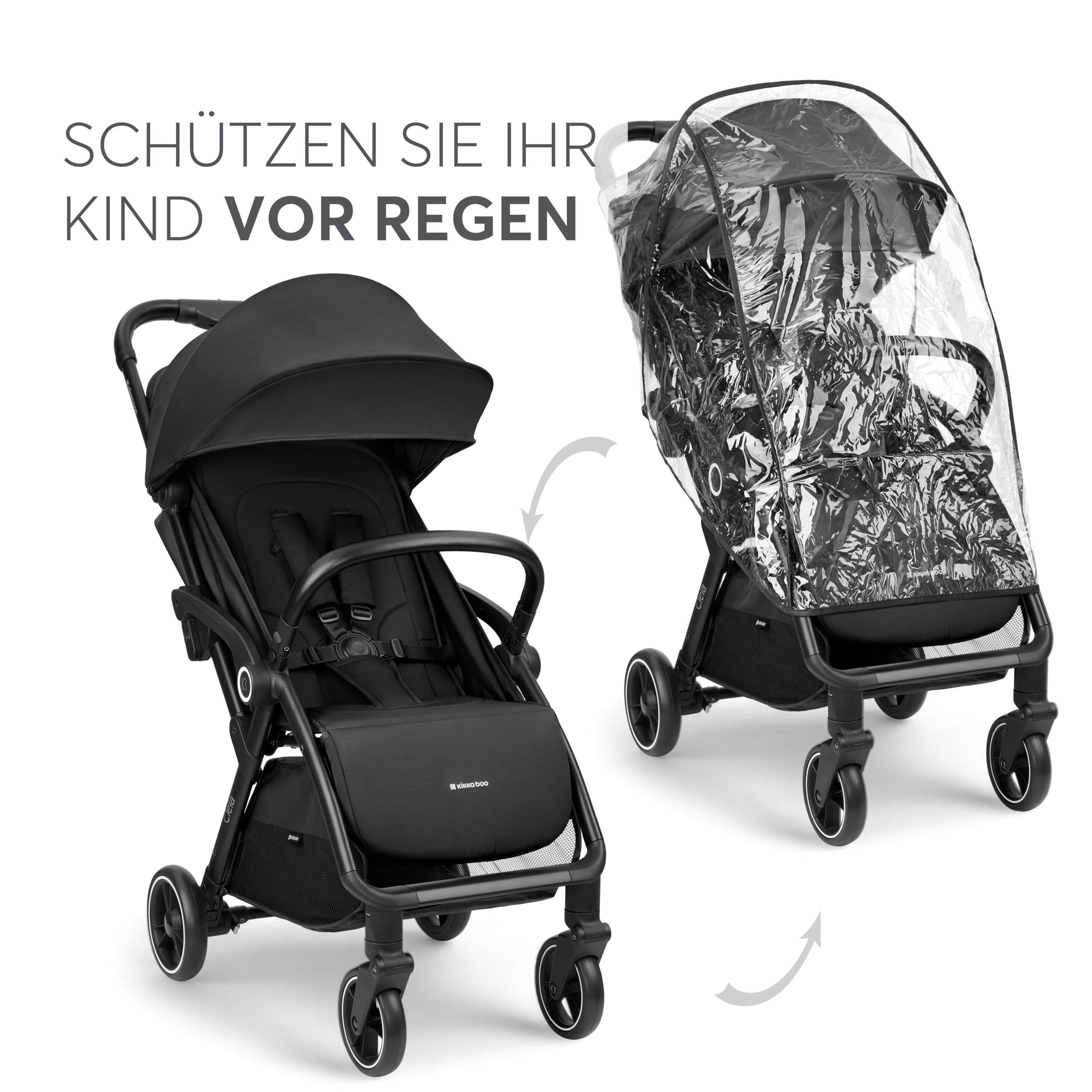 KikkaBoo Buggy Kinderwagen Reisebuggy CIELA, Bis 22 kg, Leicht (7,1 kg), One-Hand-Faltbar, Atmungsaktiv & Wasserabweisend, Inkl. Regenschutz, Schwarz