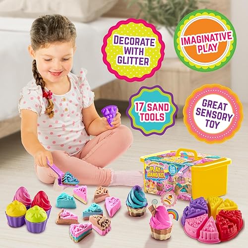Miniatura 2 de GirlZone Kit de arte de arena para niños, arena moldeable de 2 libras en estilo Sweet Cakes, incluye 17 herramientas para diseño creativo de