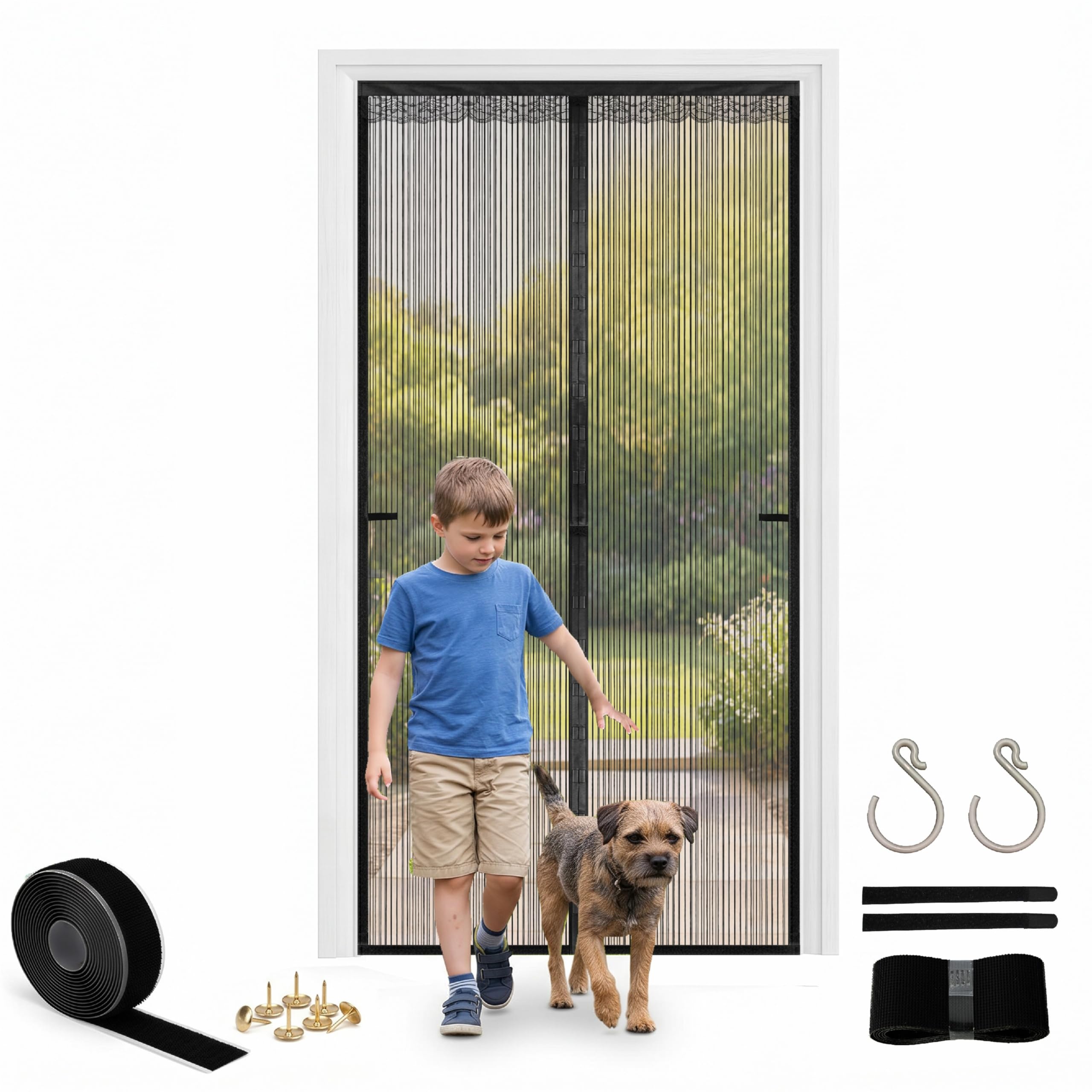 Alwighlit Black Fly Screens For Doors Magnetic 90X210cm, Door Fly Screen Curtain Heavy Duty No Drill, Self-Closing Fly Nets For Doors With 34 Magnets, Insect Mesh Door Net Curtain For Home Patio