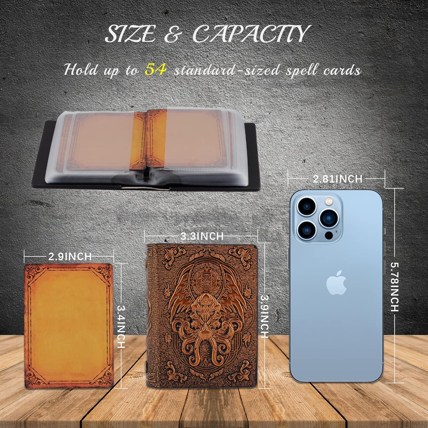 CZYY DND Spellcard Holder Cthulhu Embossed Hard Cover Spellbook Deck Case with 54 Blank Cards Tabletop Gaming Accessories for Dungeons and Dragons, RPG, Card Game (Bronze)