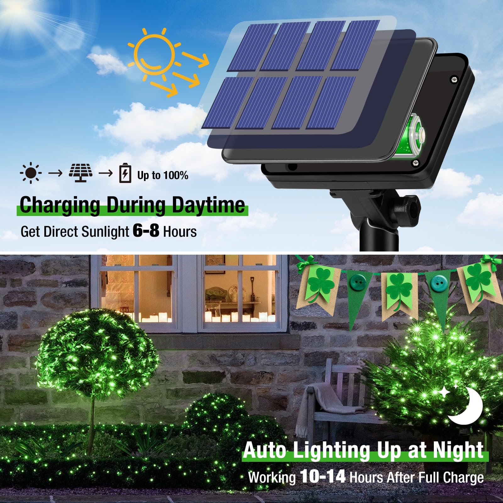 btfarm 2 Pack Solar String Lights Outdoor Garden Waterproof, Total 16M/53FT 160 LED Solar Powered Fairy Lights - Image 2