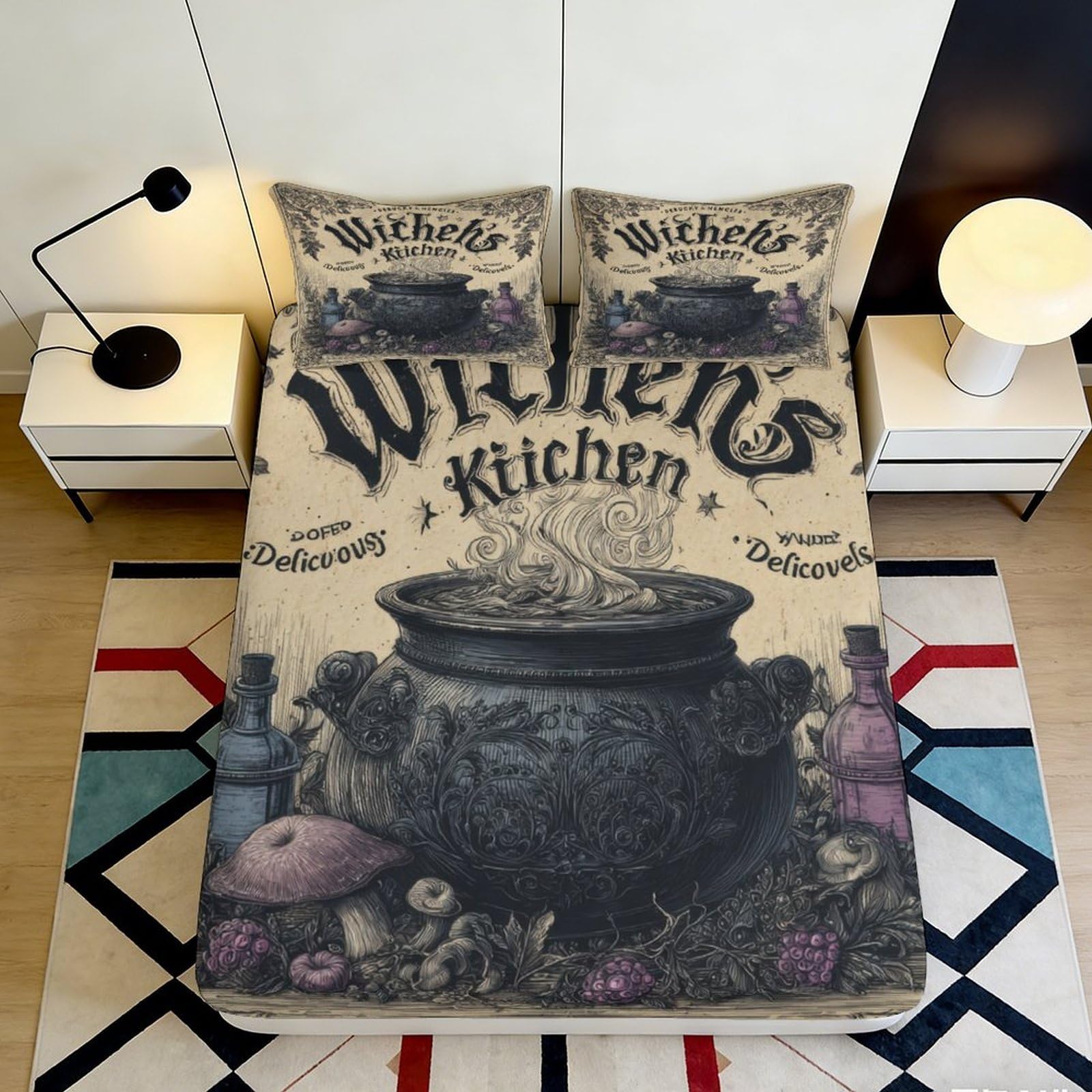 Pnayamiorkfel Style-10 3D Printed Witches Kitchen Fitted Sheet Microfiber Soft Decor Gothic Potion Bed Cover For Bedroom Dorm Mattress Protection 90X200x25cm