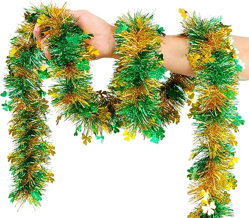 Miniatura 14 de FOIMAS Guirnalda de Navidad de oropel de 33 pies, guirnalda de Navidad metálica roja y verde con guirnalda colgante de copo de nieve para árbol de